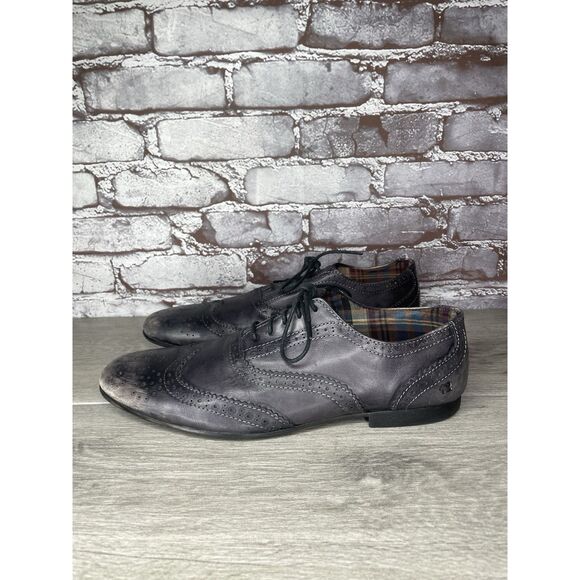 Bed Stu Dark Gray Leather Wing Tip Oxfords Lace Up Shoes Men Sz 10.5M US/43.5EU